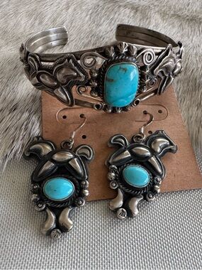 RARE Native American Horse Stamped Cuff and Earring set